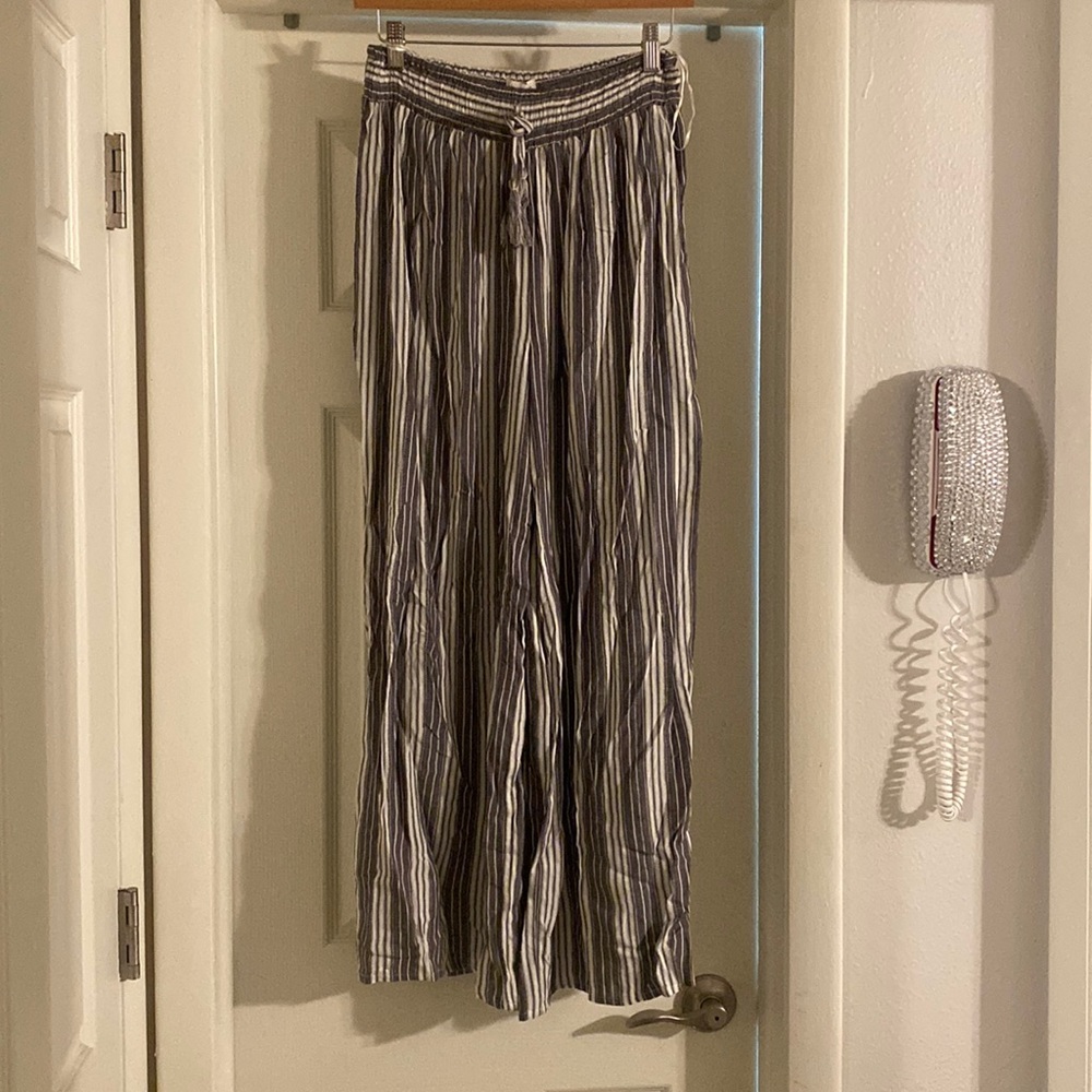 Grey and white striped pants